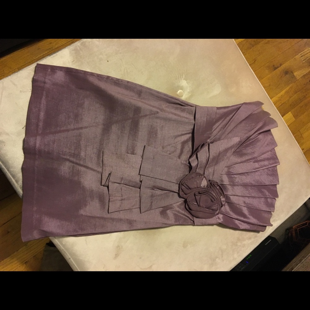 Purple satin strapless dress